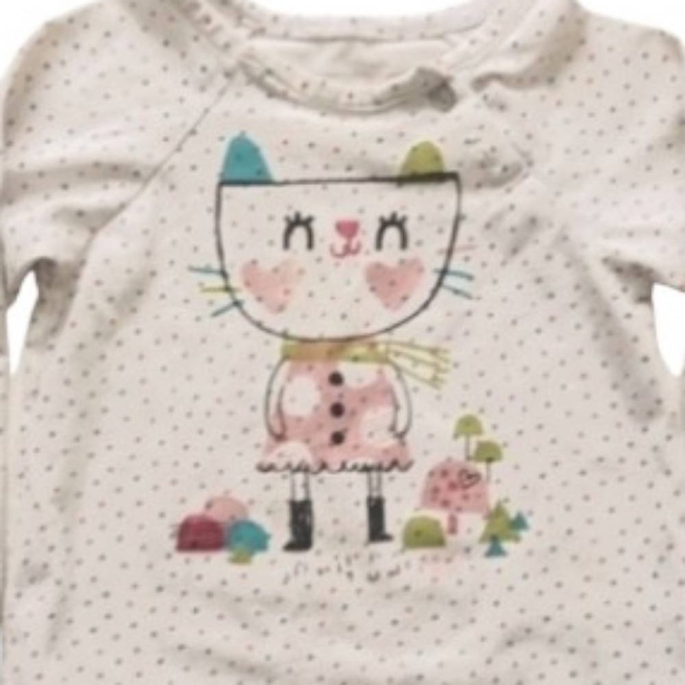 💫Souris Mini Toddler's Playful Pink and White Long Sleeve Tee with Cat Design